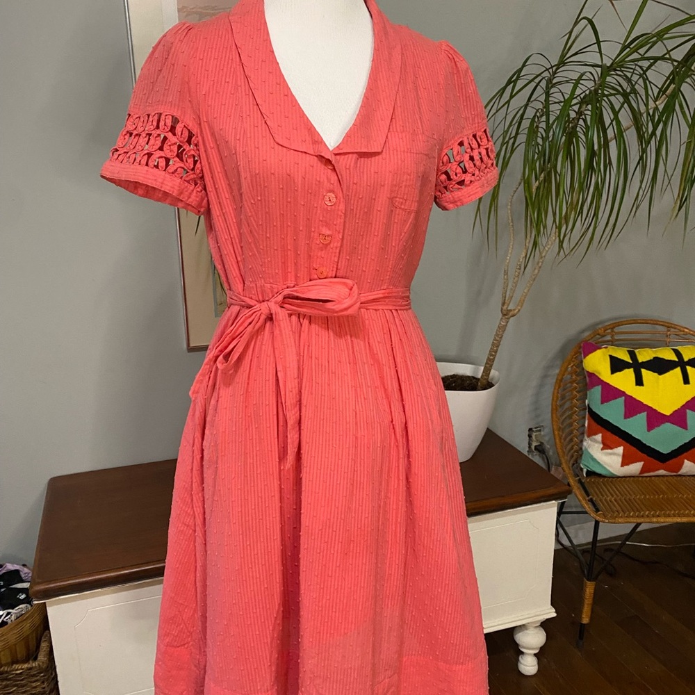 Maeve Pink Puff Sleeve Midi Dress